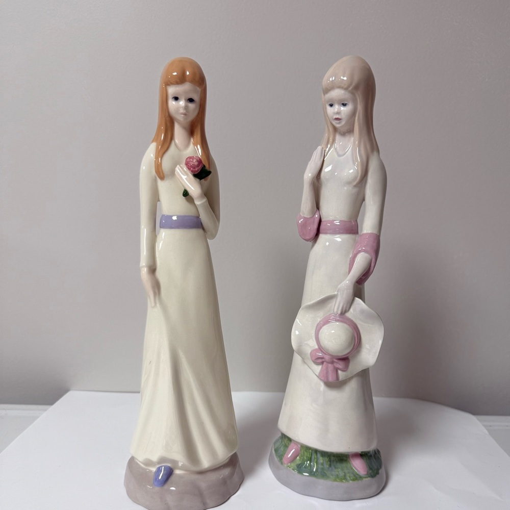 Elegant Porcelain Figurines with Pastel Accents 13” tall